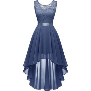 BeryLove Women Grayish Purple Chiffon Scoop Neck Sleeveless Lace Cocktail Dress